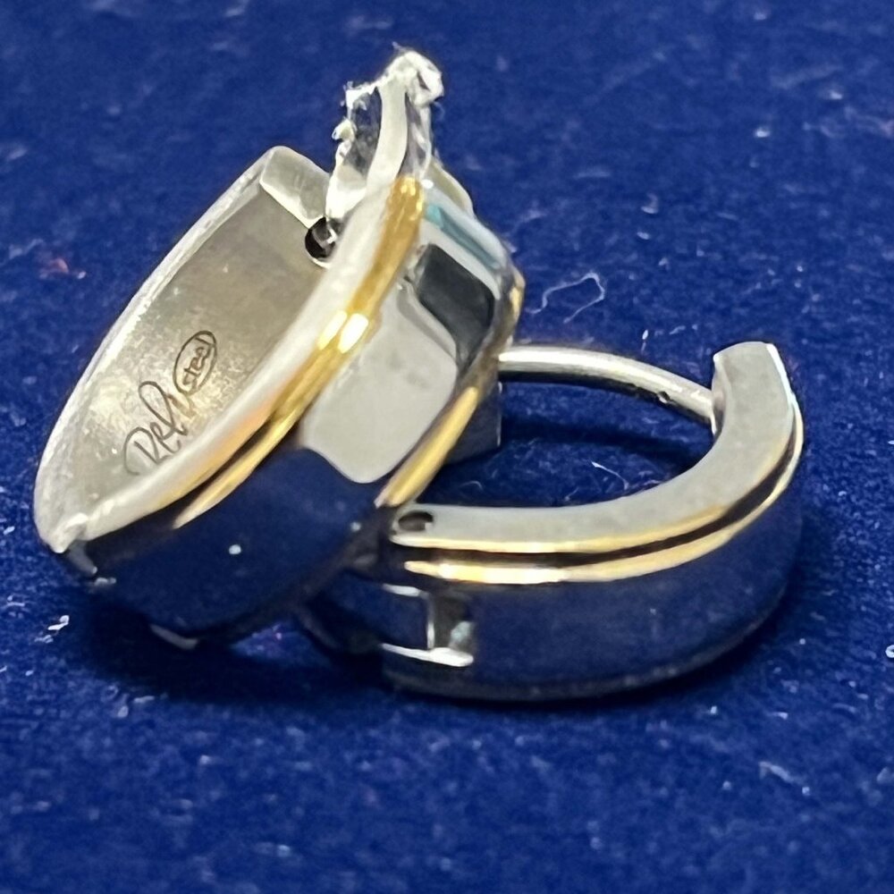 NWT Gold and Silver Stainless Steel Small Hoop earrings. Secure to Clasp
